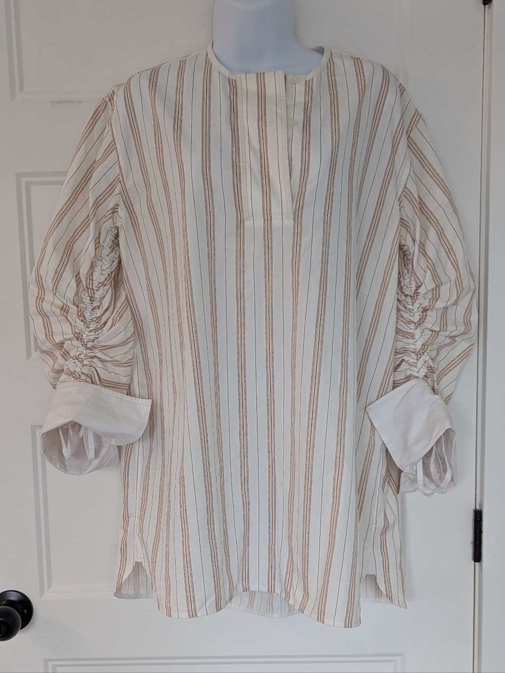 By Malene Birger Striped Cotton Blouse Size 36 Neutral Minimalist Shirt